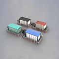 Miniature Building Models With Colored Roofs Fences And Various Colors Green Black Red Blue