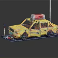 Yellow Police Car Doll With Open Door Roof Siren Parking Meter On Black Platform