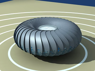 Circular Gray Ring Structure With Layered Strips Central Opening And Concentric White Lines 3d model