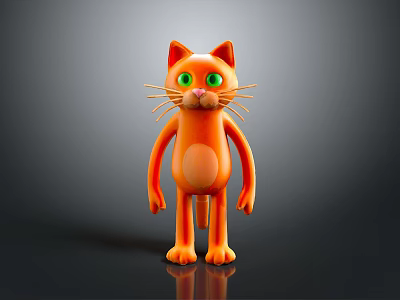 Orange Cartoon Cat with Green Eyes in Standing Pose 3D Model on Dark Background 3d model
