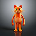 Orange Cartoon Cat with Green Eyes in Standing Pose 3D Model on Dark Background