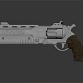 Detailed Metallic Revolver With Wooden Grip And Engraved Design On Dark Background