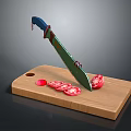 Wooden Cutting Board With Sharp Knife And Sliced Tomatoes For Kitchen Use 3d model