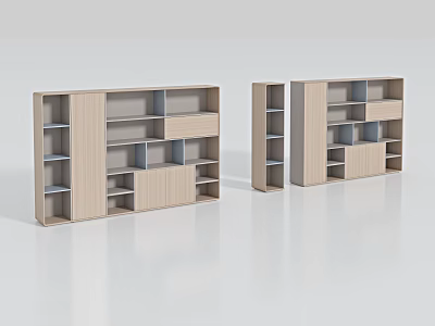 Modern Wooden Bookcase Design With Multiple Shelves Compartments And Cabinet Doors 3d model