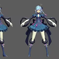 Game and Movie Character With Blue Hair Elf Ears Blue Dress and Black Tentacle Decorations
