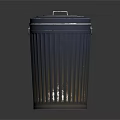 Metallic Ribbed Trash Can With Secure Lid And Reflective Base Surface Design