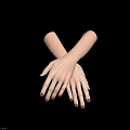 Crossed Hands With Well Manicured Nails And Dark Red Polish On Gray Background