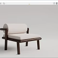Modern Leisure Chair with Wooden Frame Curved Armrests and Light Fabric Cushion