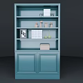 Teal Bookcase With Multiple Shelves Decorative Items Calendar And Photo Frame