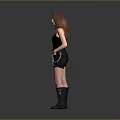 Fashionable Daily Life Clothing Including Black Vest Shorts Fishnet Stockings And Boots