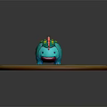 Cute Blue Dinosaur Game Movie Character With Colorful Back Protrusions On Green Checkered Platform