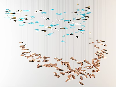 Modern Artistic Chandelier With Blue Brown Leaf Shaped Hanging Decorative Elements 3d model