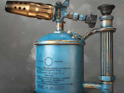 Vintage Blue Gas Blowtorch With Metal Body And Stock Number Label 3d model