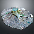 Rustic Wooden Tree Stump Decor With Natural Stone Base And Exposed Roots Design