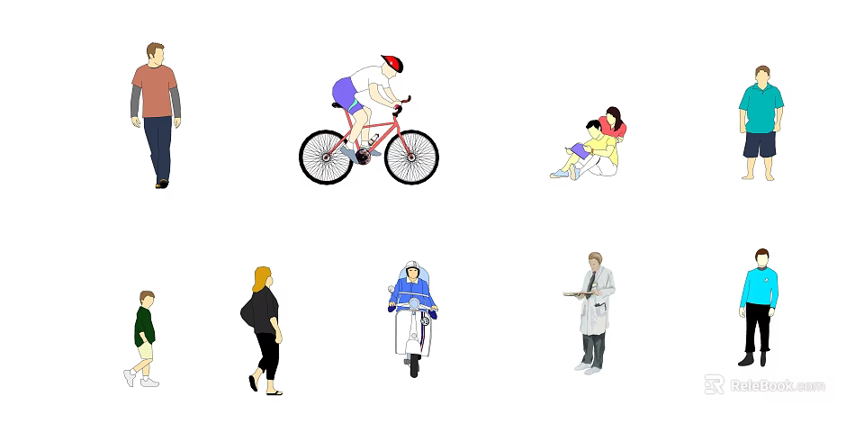 Group Of People Engaged In Different Activities Like Cycling Walking And Sitting 3d model 