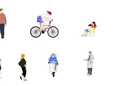 Group Of People Engaged In Different Activities Like Cycling Walking And Sitting 3d model
