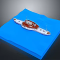Scale Model Wooden Boat With White Hull Brown Deck On Blue Water Surface