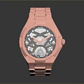 Rose Gold Wrist Watch With Metal Strap And Black Dial Mechanical Design