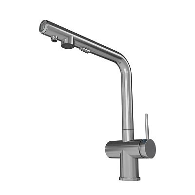 Stainless Steel Modern Faucet With Curved Spout And Single Handle Control 3d model