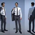 Man in White Shirt Black Tie Gray Pants Holding Suit Jacket from Different Angles