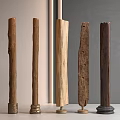 Wooden Decorative Pillars With Various Shapes And Different Bases Against Light Gray Walls