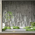 Serene Indoor Landscape With Stone Wall Waterfall Moss Small Plants And Decorative Stones