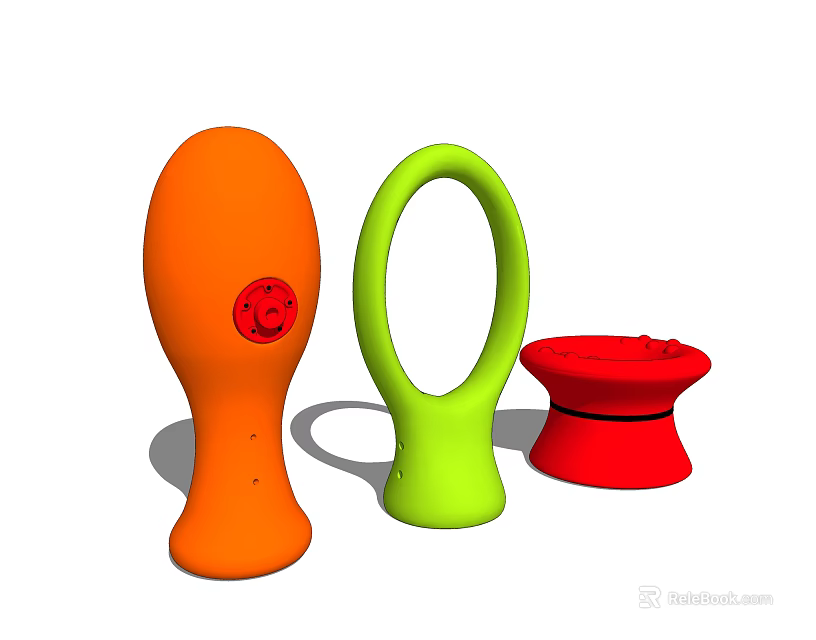 Modern Colorful Decorative Ornament Set with Orange Oval Green Ring and Red Stool Shapes 3d model 