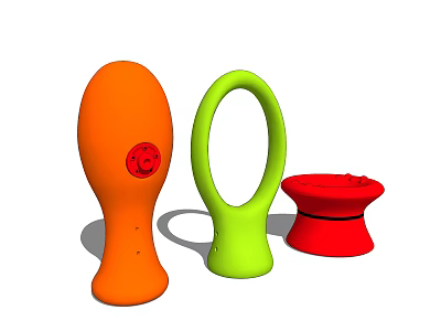 Modern Colorful Decorative Ornament Set with Orange Oval Green Ring and Red Stool Shapes 3d model