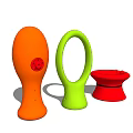 Modern Colorful Decorative Ornament Set with Orange Oval Green Ring and Red Stool Shapes