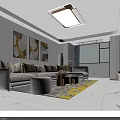 Modern Living Dining Room Interior Design With Sofa Pillows Coffee Table Yellow Gray Rug And City View