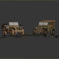 Two Vintage Military Jeep Models In Green And Brown On Rocky Display Base