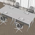 Modern Conference Table With Ergonomic Chairs Notebooks And Cups In Bright Office Setting 3d model