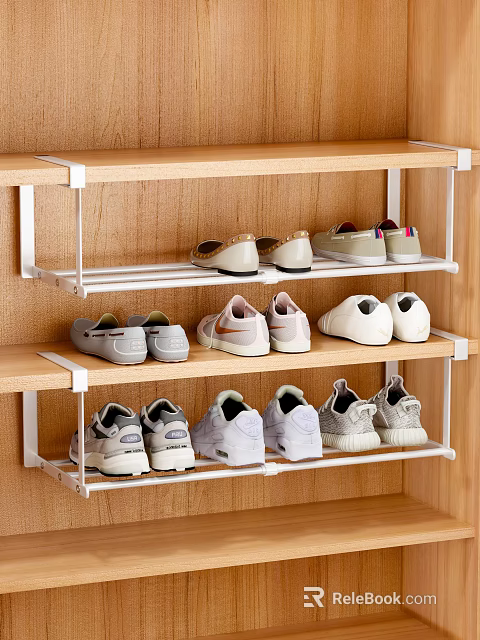 Entryway Hallway Wooden Shoe Rack With Sneakers And Flat Shoes Storage 3d model 