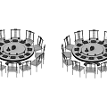 Red and Black Round Dining Table Set With Multiple Chairs For Home Use 3d model