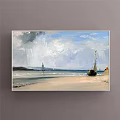 Seascape Painting Featuring Turquoise Blue Waves White Foam and Sandy Beach View