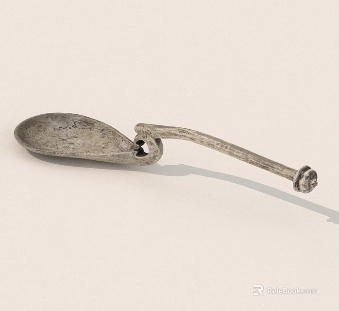 Antique Metal Spoon With Long Handle Decorative Joint And Worn Surface 3d model