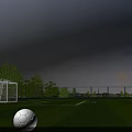 Soccer Field With Green Grass Surface Featuring Soccer Ball Goalpost Trees And Fence
