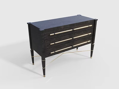 Elegant Black Console Cabinet With Golden Handles Legs And Wooden Drawers 3d model