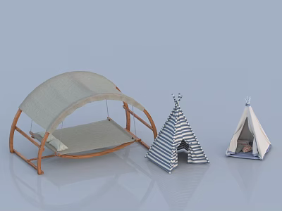 Striped and White Kids Tents with Hammock Canopy for Outdoor Use 3d model