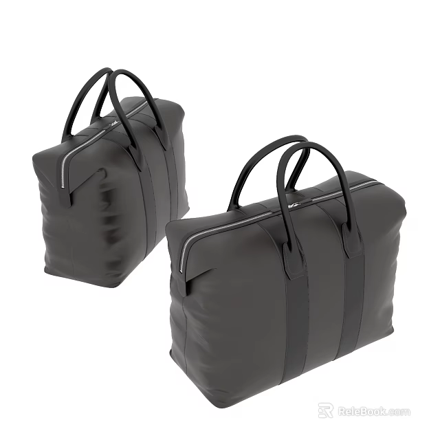 Black Leather Duffle Bags With Zipper Closure And Top Handles Design 3d model 