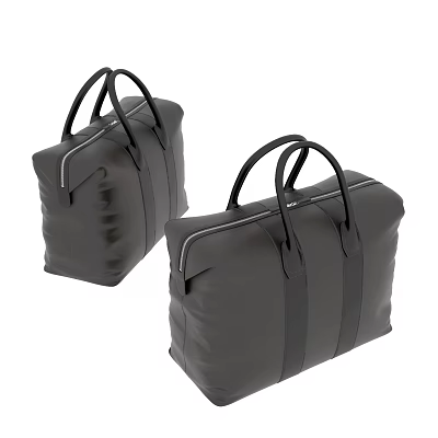 Black Leather Duffle Bags With Zipper Closure And Top Handles Design 3d model
