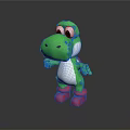 Green Cartoon Dinosaur Plush Toy With Big Eyes White Belly And Red Shoes