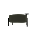 Round Green Upholstered Ottoman With Black Wooden Legs And Small Side Table