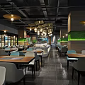 Modern Restaurant Interior With Bar Counter Pendant Lights And Dining Seating 3d model