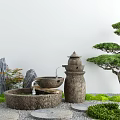 Karesansui Zen Garden Design With Stone Lantern Basin Pine Tree And Moss 3d model