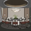 Modern Private Dining Room Interior With Round Table Elegant Chairs And Hanging Lights 3d model