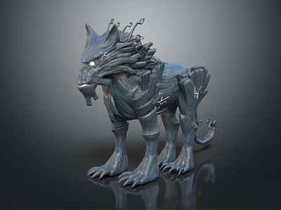 Mythical Wolf Game Movie Character 3D Model With Glowing Eyes Sharp Features And Stone Texture 3d model