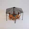 Patio Outdoor Wooden Table And Chairs Set With Octagonal Gazebo Cover