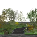Beautiful Shrub Garden Landscape Design With Stone Path And Green Plants