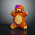 Vintage Brown Stuffed Teddy Bear Doll With Yellow Belly Purple Blue Patches And Stitched Details
